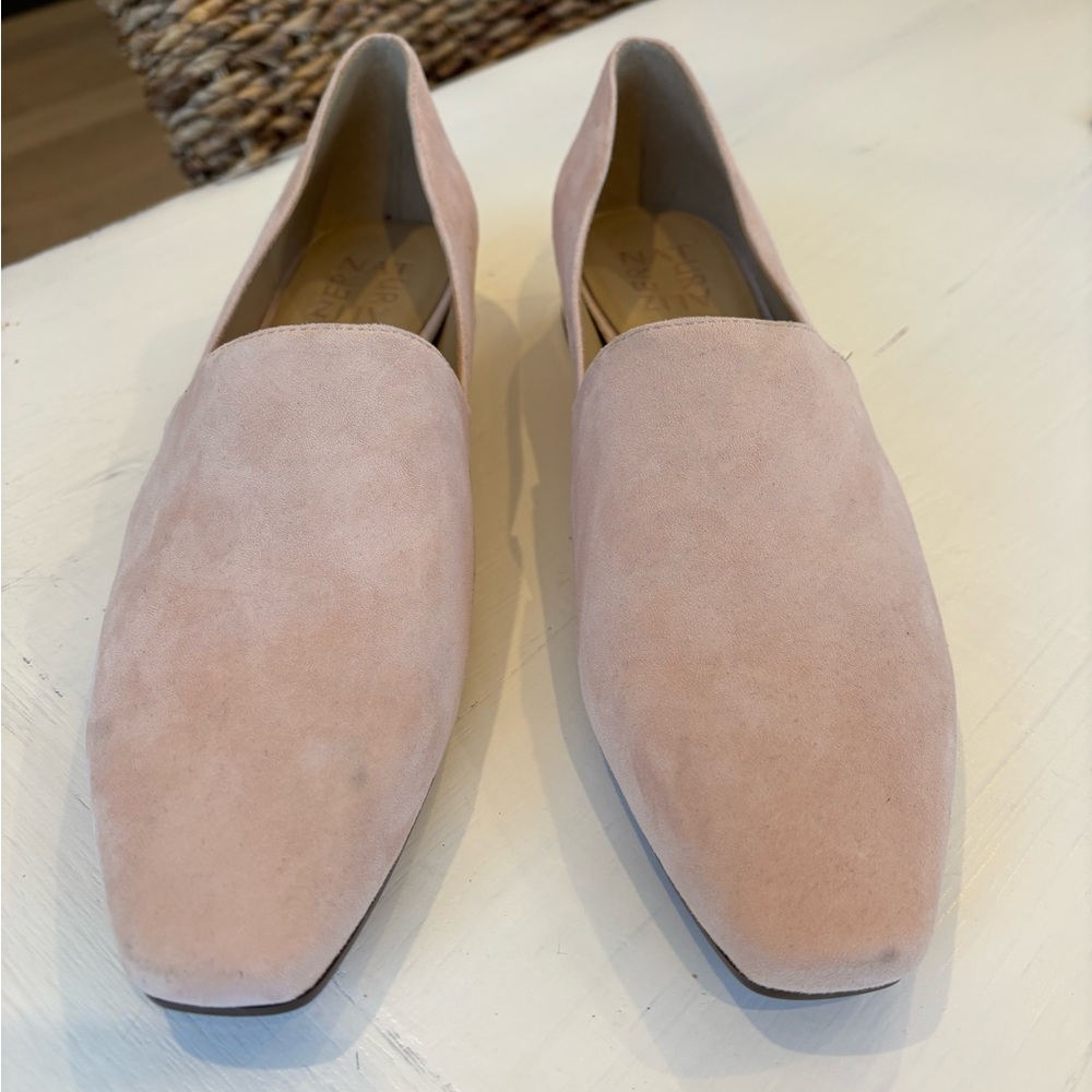 Naturalizer Pink Suede Loafers with Gold Accent Heel - Picture 3 of 11